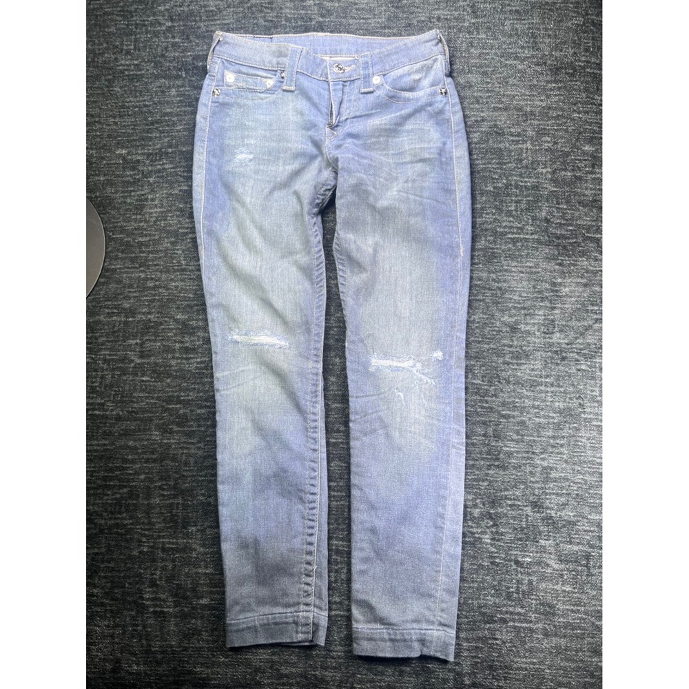 True Religion Legging Jeans Women S Light Blue Low Rise Distressed Skinny Denim